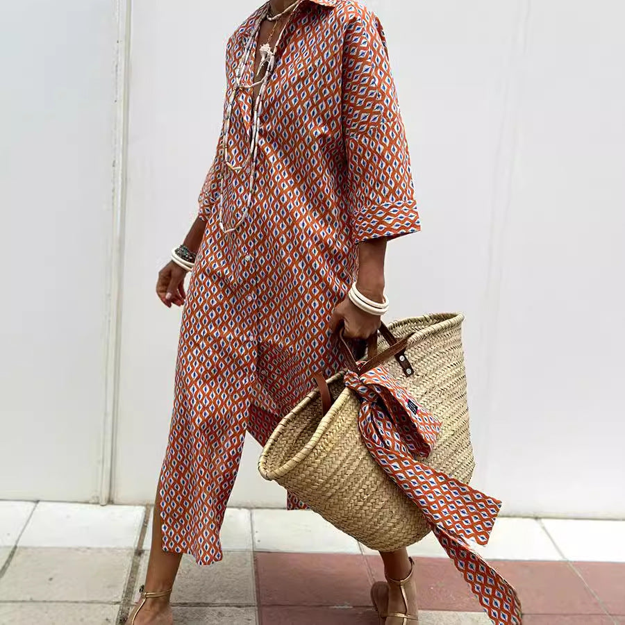 Women's shirt dress with waist belt and trendy stripe pattern Ivyshape