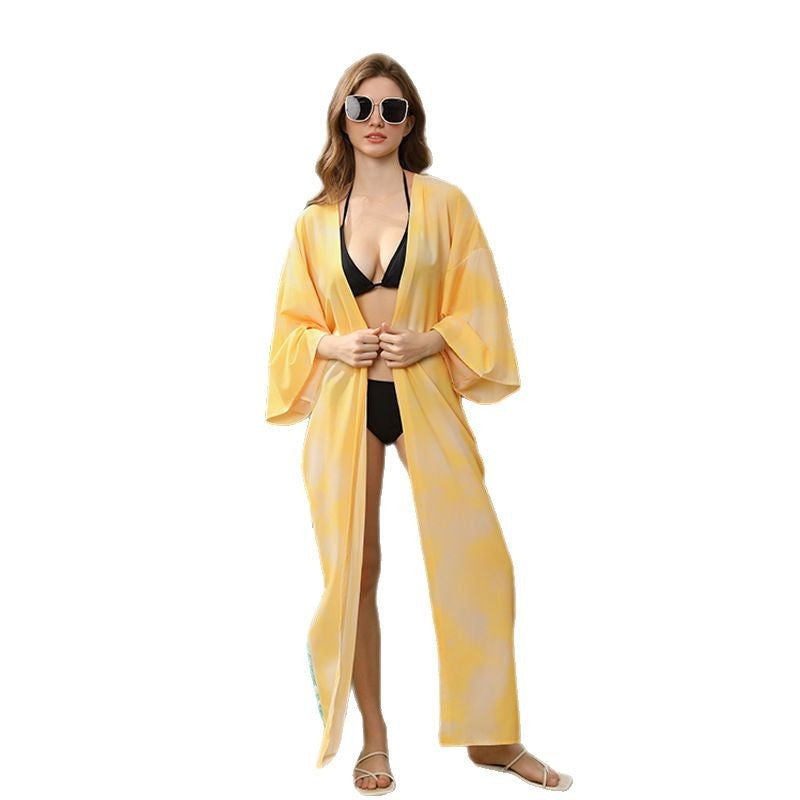 Women's beach cover-up with floral design and side lacing Ivyshape