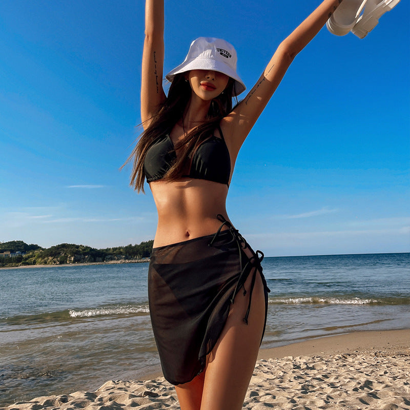 Women's triangle bikini set with elegant cover-up and adjustable straps Ivyshape
