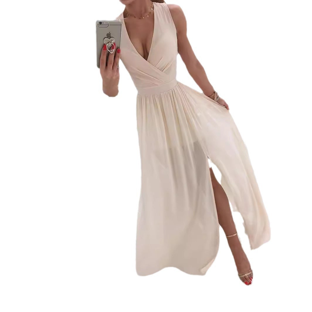Women's asymmetrical wrap dress with elegant V-neck and flowy hem Ivyshape