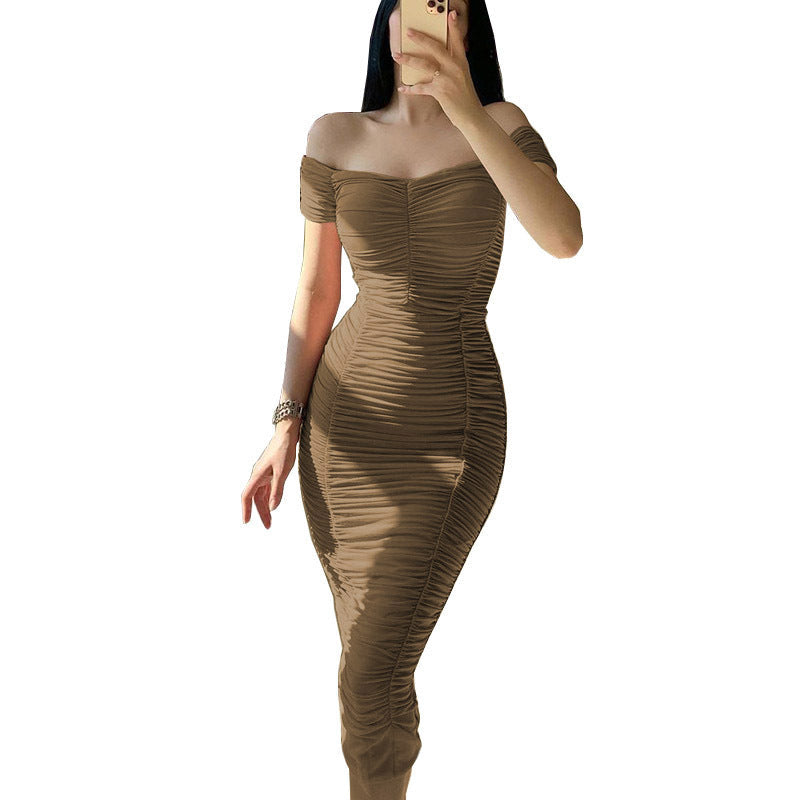 Women's Off-Shoulder Gathered Midi Dress Ivyshape