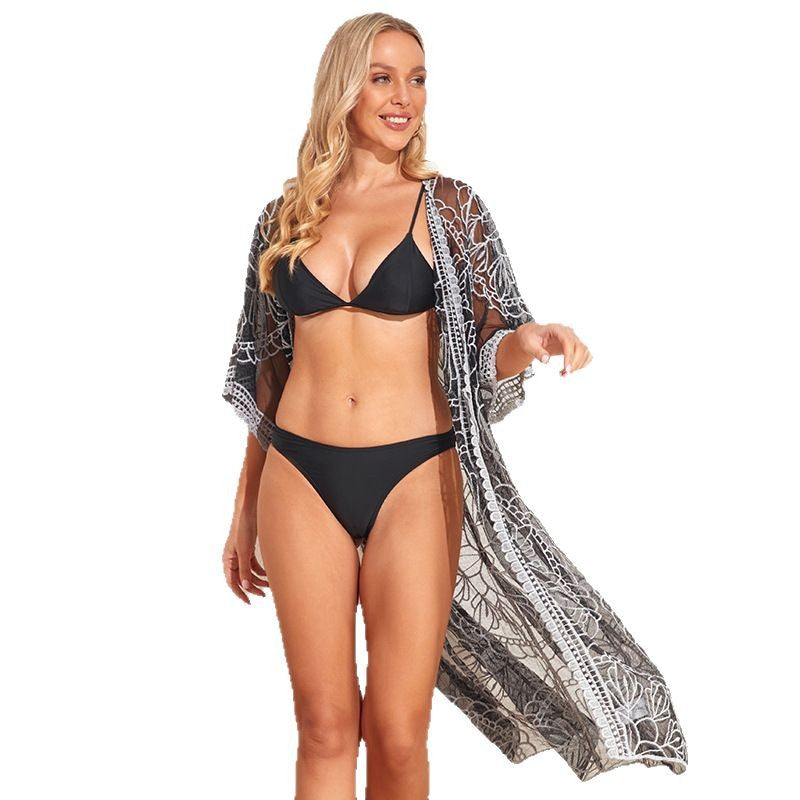 Women's Transparent Beach Cover-up with Artistic Crochet Pattern Ivyshape