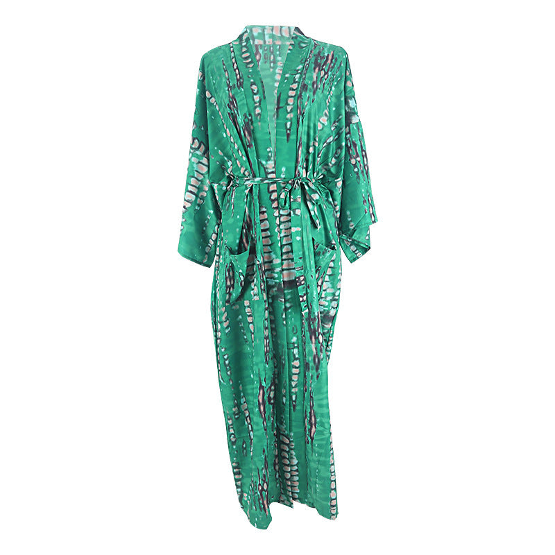 Women’s summer light beach kimono with artistic batik design Ivyshape