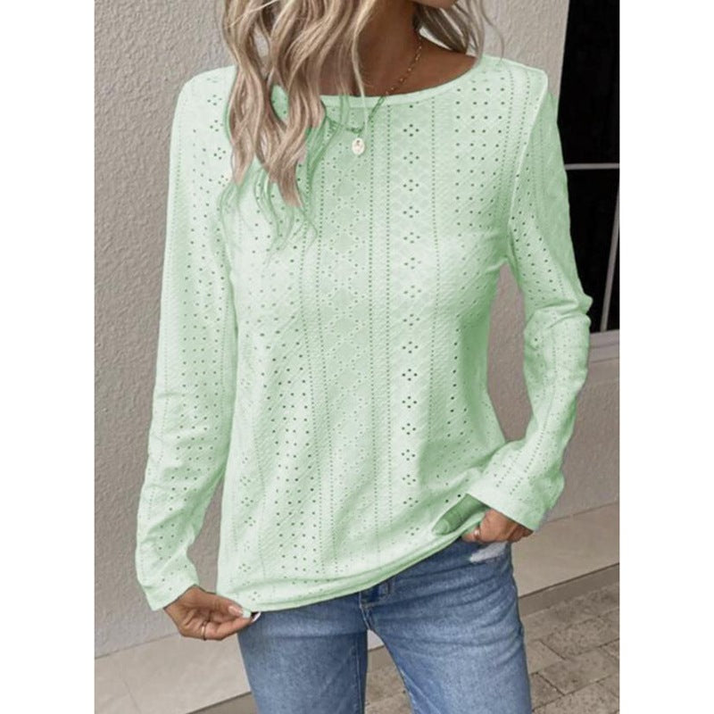 Women's Long Sleeve Shirt with Fine Lace Embroidery Ivyshape