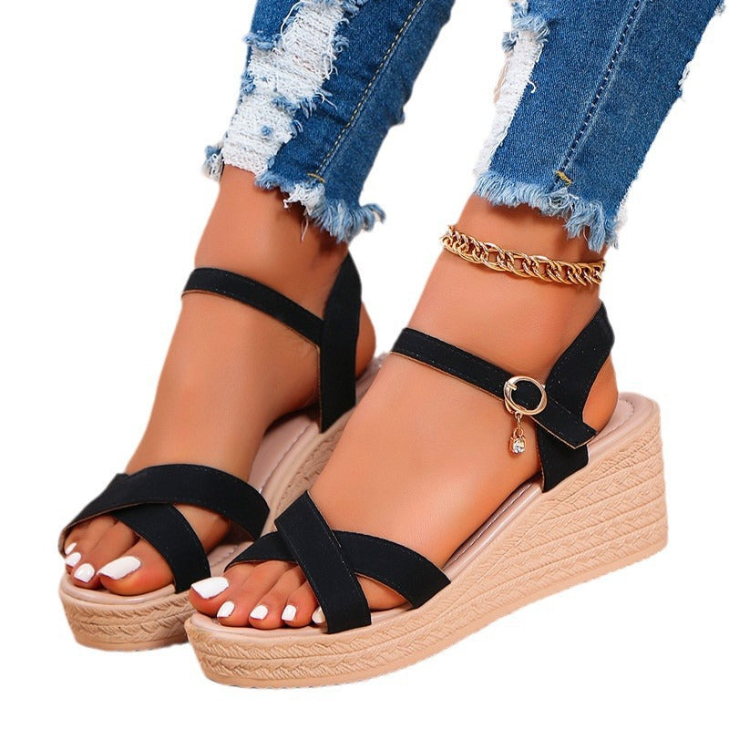 Women's wedge sandals with elegant strap design and comfortable insole Ivyshape