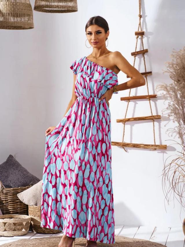 Women's maxi dress with off-shoulder design and playful ruffle details Ivyshape