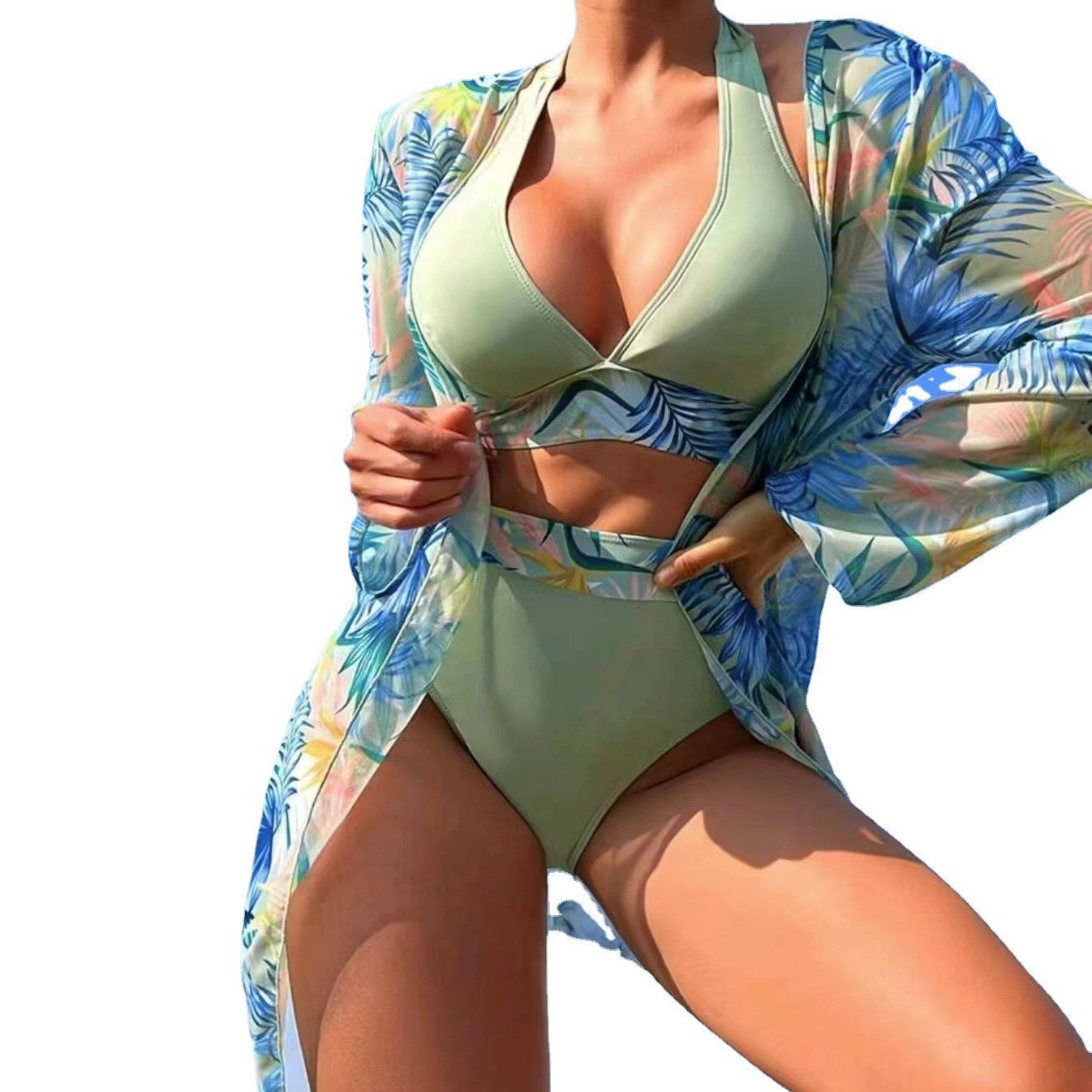 Women's bikini set with floral kaftan Ivyshape