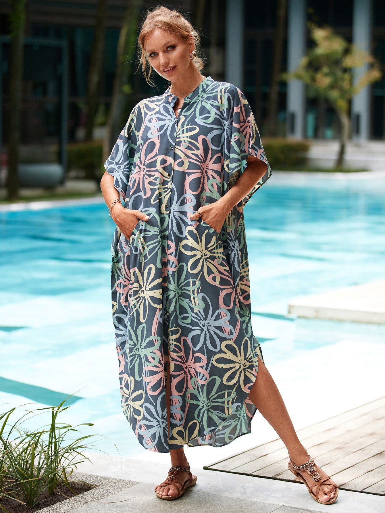Ladies beach dress with unique leopard print and side slit Ivyshape