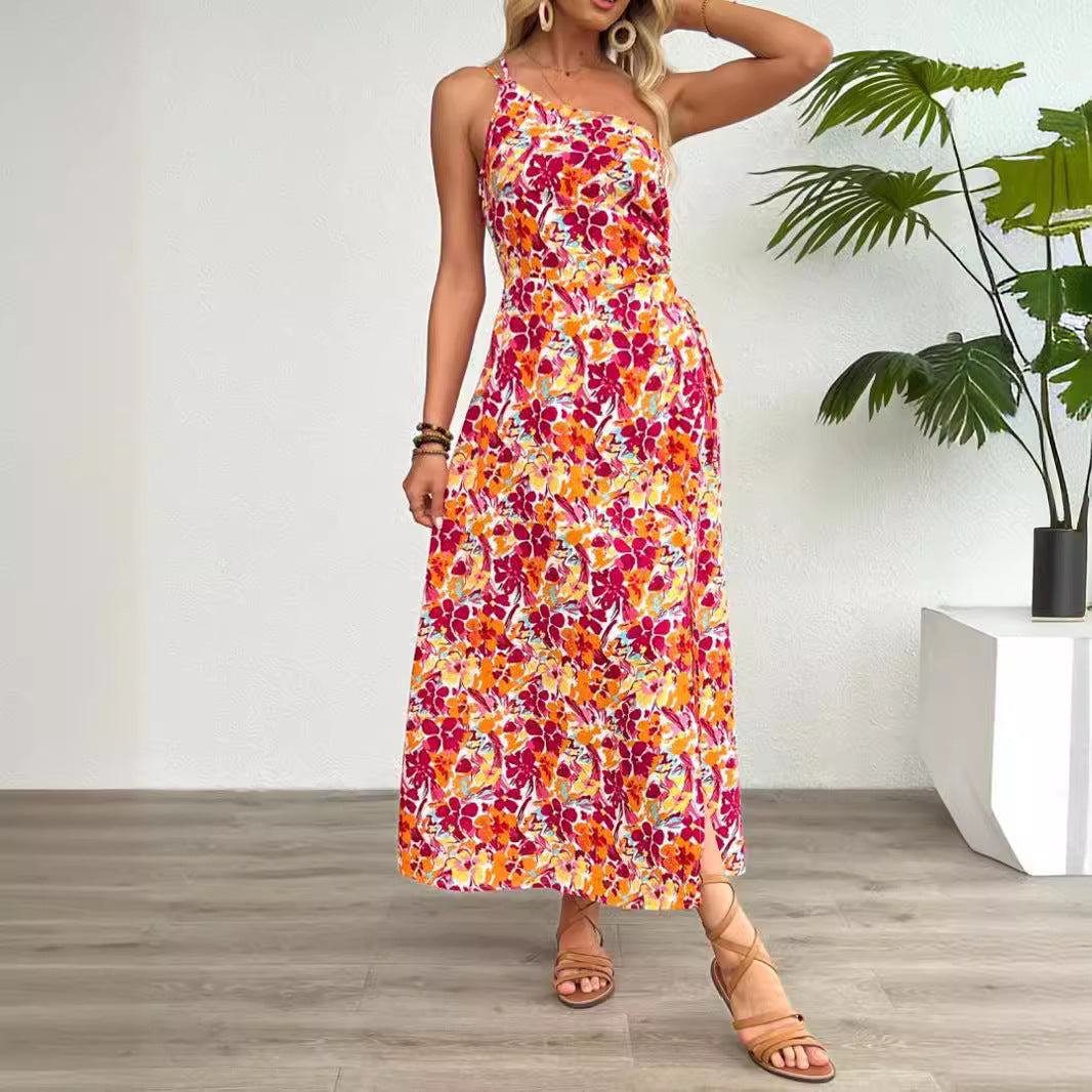 Women’s maxi dress with floral pattern and side slit Ivyshape
