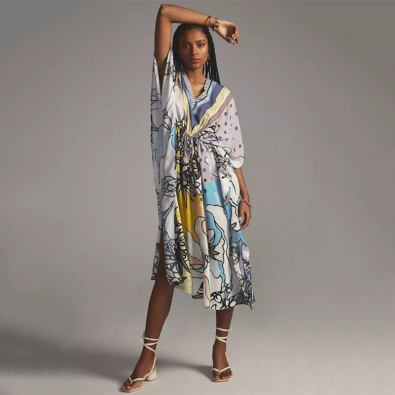 Women’s maxi dress with floral design and V-neck Ivyshape