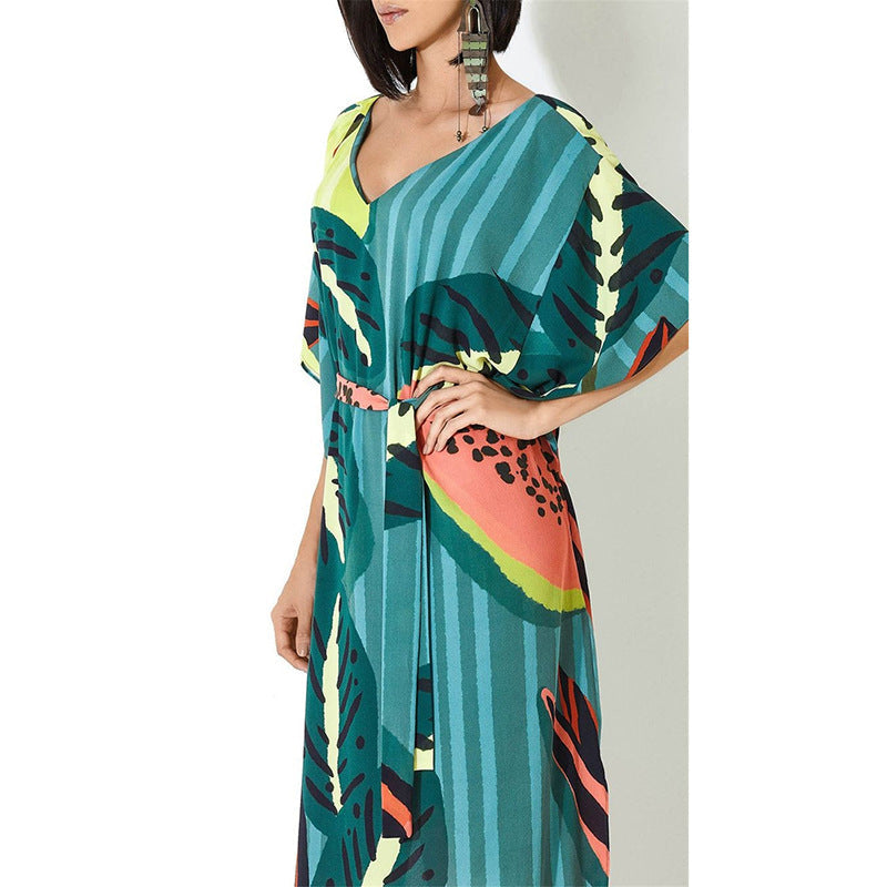 Women’s maxi dress in casual Boho style with plant design Ivyshape
