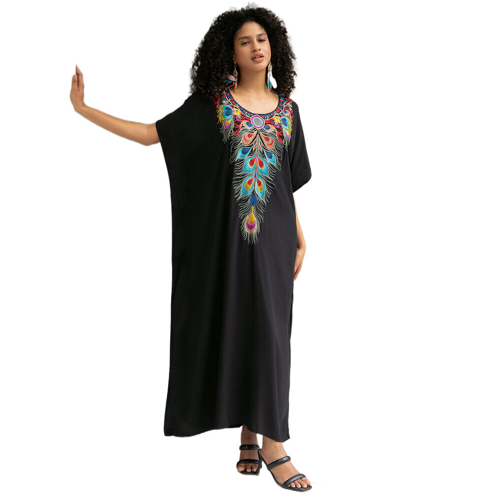 Women's Maxi Dress with Artistic Feather Design Ivyshape