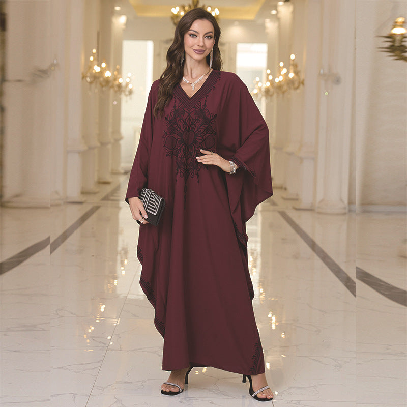 Women Elegant Kaftan Dress with Artistic Embroidery Ivyshape