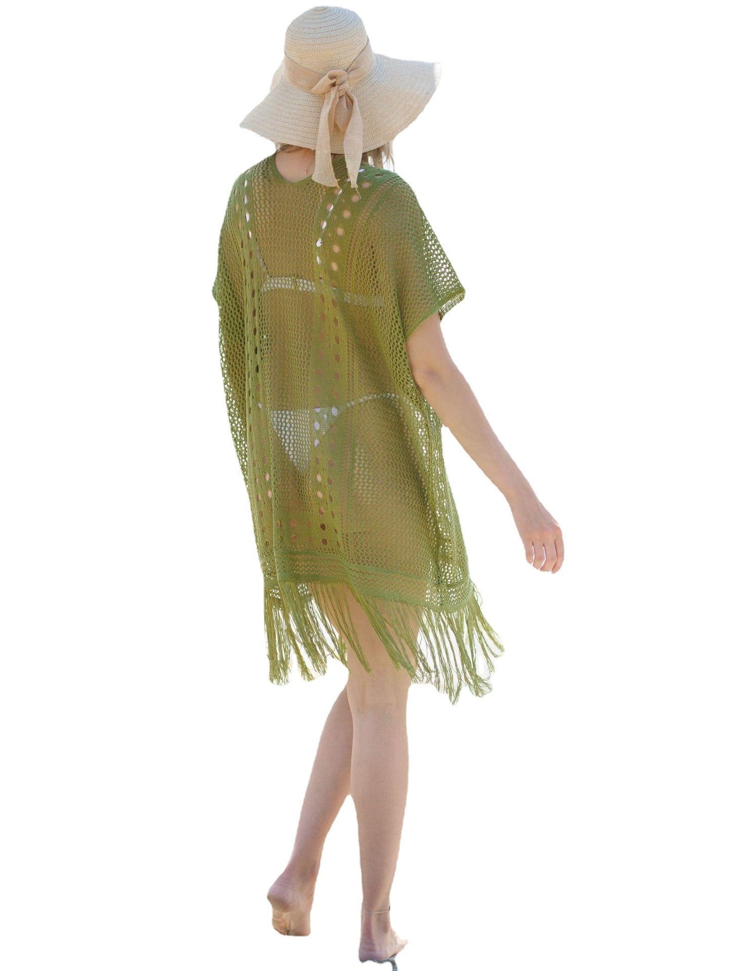 Women's beach tunic in bohemian style with fringes Ivyshape