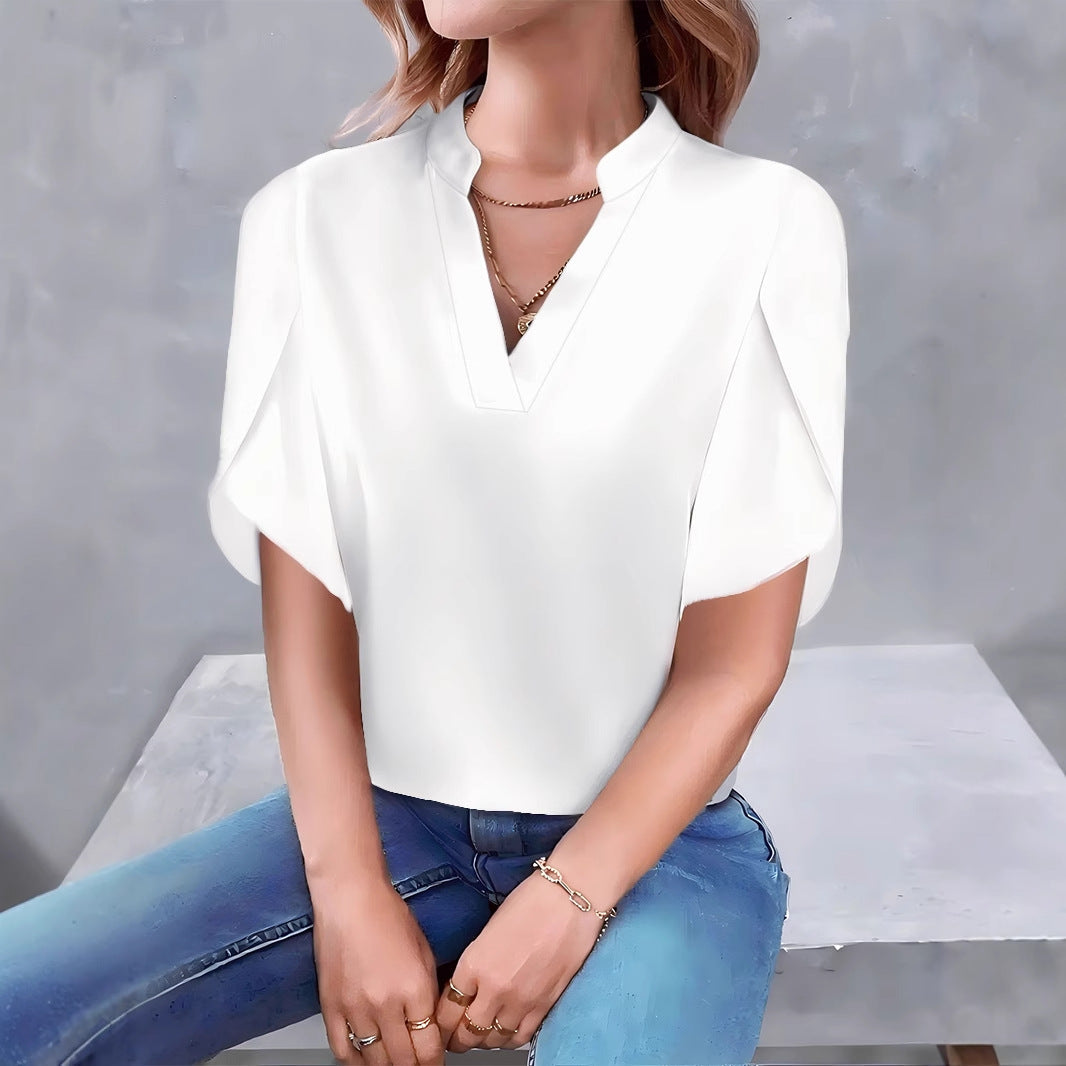 Women's blouse with modern stand-up collar and oversized sleeves Ivyshape