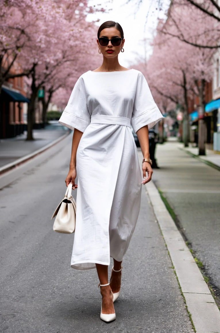 Ladies Elegant Wrap Dress with Wide Cut Sleeves and Fitted Design Ivyshape