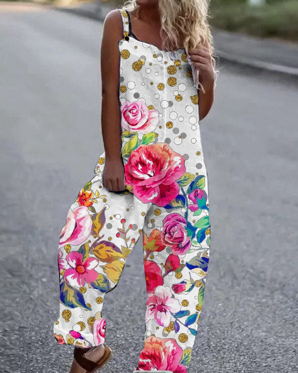 Women Artistic Floral Pattern Overall Ivyshape