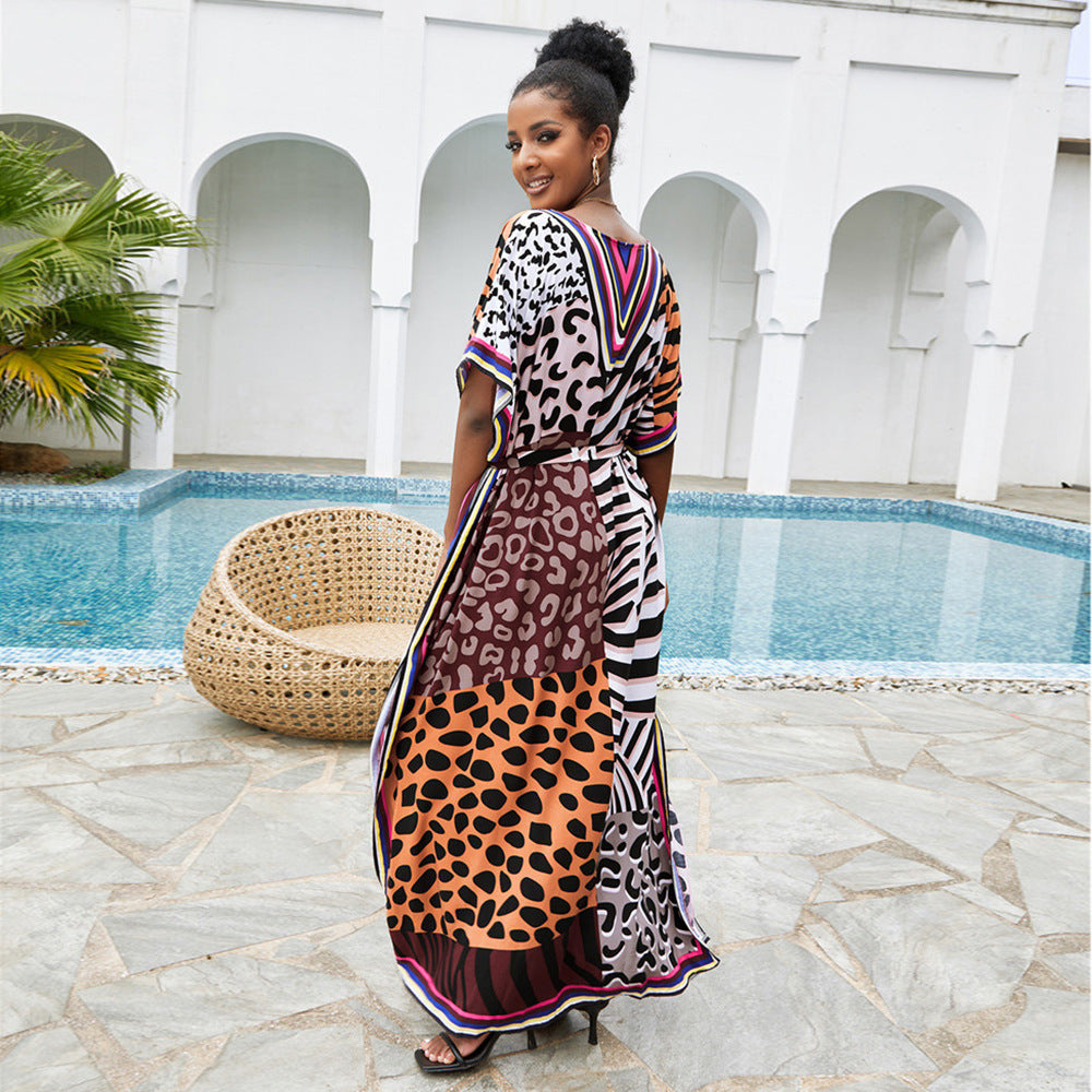 Women's Maxi Dress with Colorful Patchwork Design Ivyshape