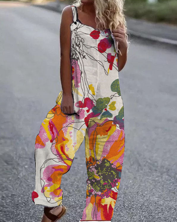 Women Artistic Floral Pattern Overall Ivyshape