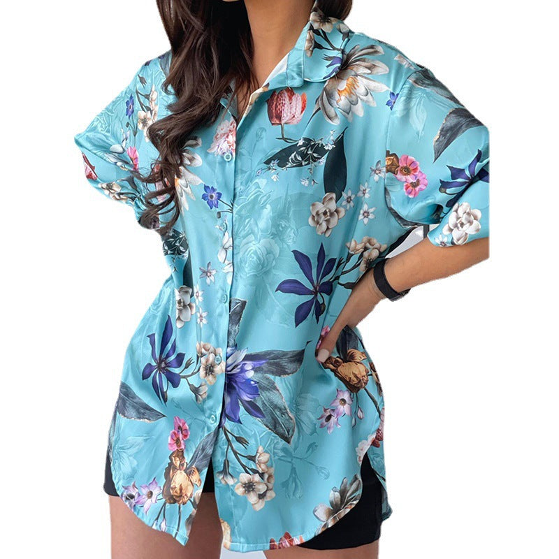 Women's leisure blouse with floral design and loose fit Ivyshape