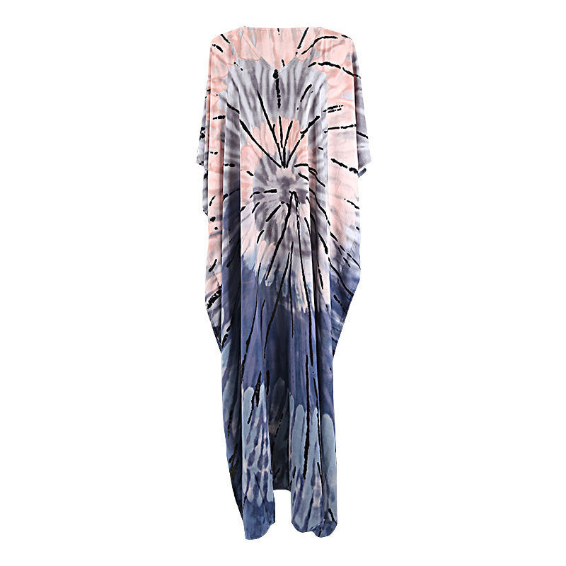 Women's kaftan with timeless batik pattern and elegant V-neck Ivyshape