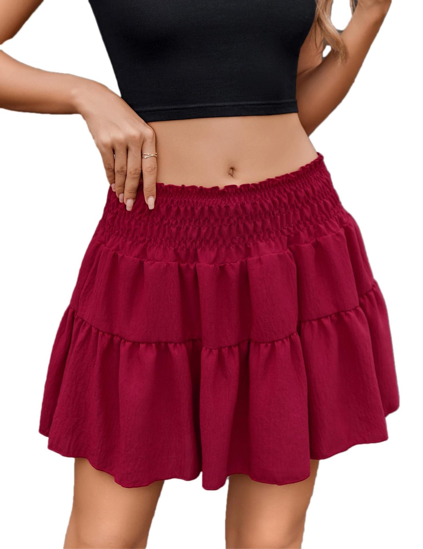 Women Boho Ruffle Layer Mini Skirt Ivyshape