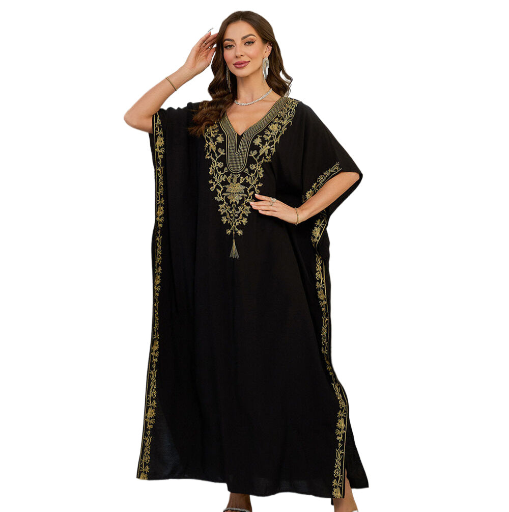 Ladies luxurious kaftan robe with elaborate embroidery and side slits Ivyshape