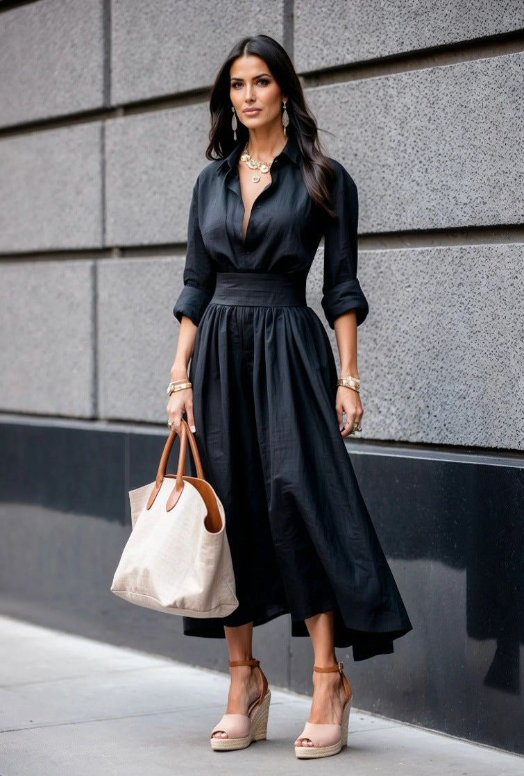 Women's shirt dress with asymmetrical hem and elegant waist belt Ivyshape