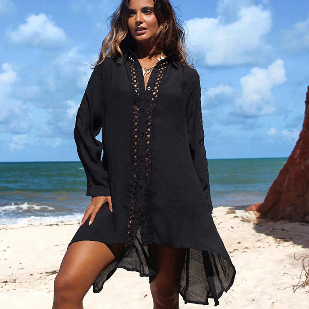 Women’s Beach Robe with Elegant Crochet Embellishments Ivyshape