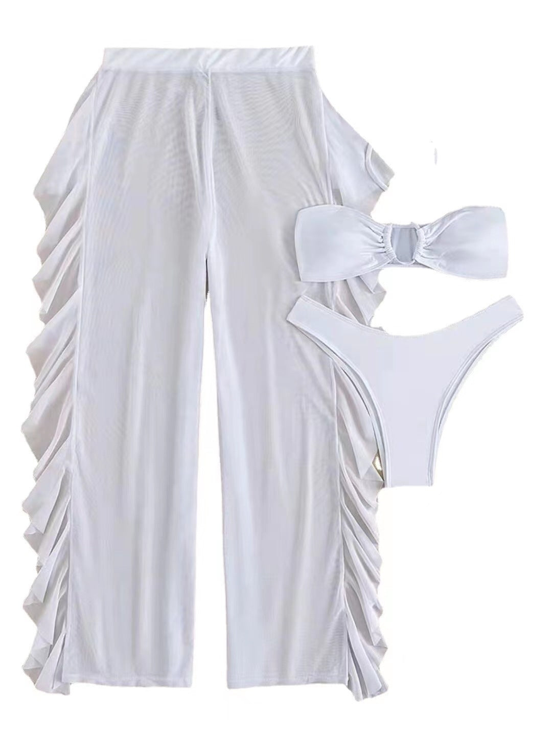 Women's beach outfit with ruffles and bandeau top Ivyshape