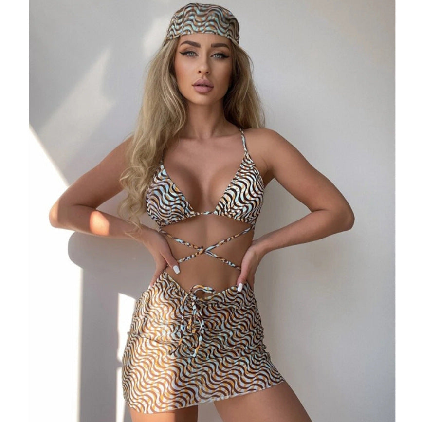 Women's triangle bikini with lacing and matching mini skirt Ivyshape