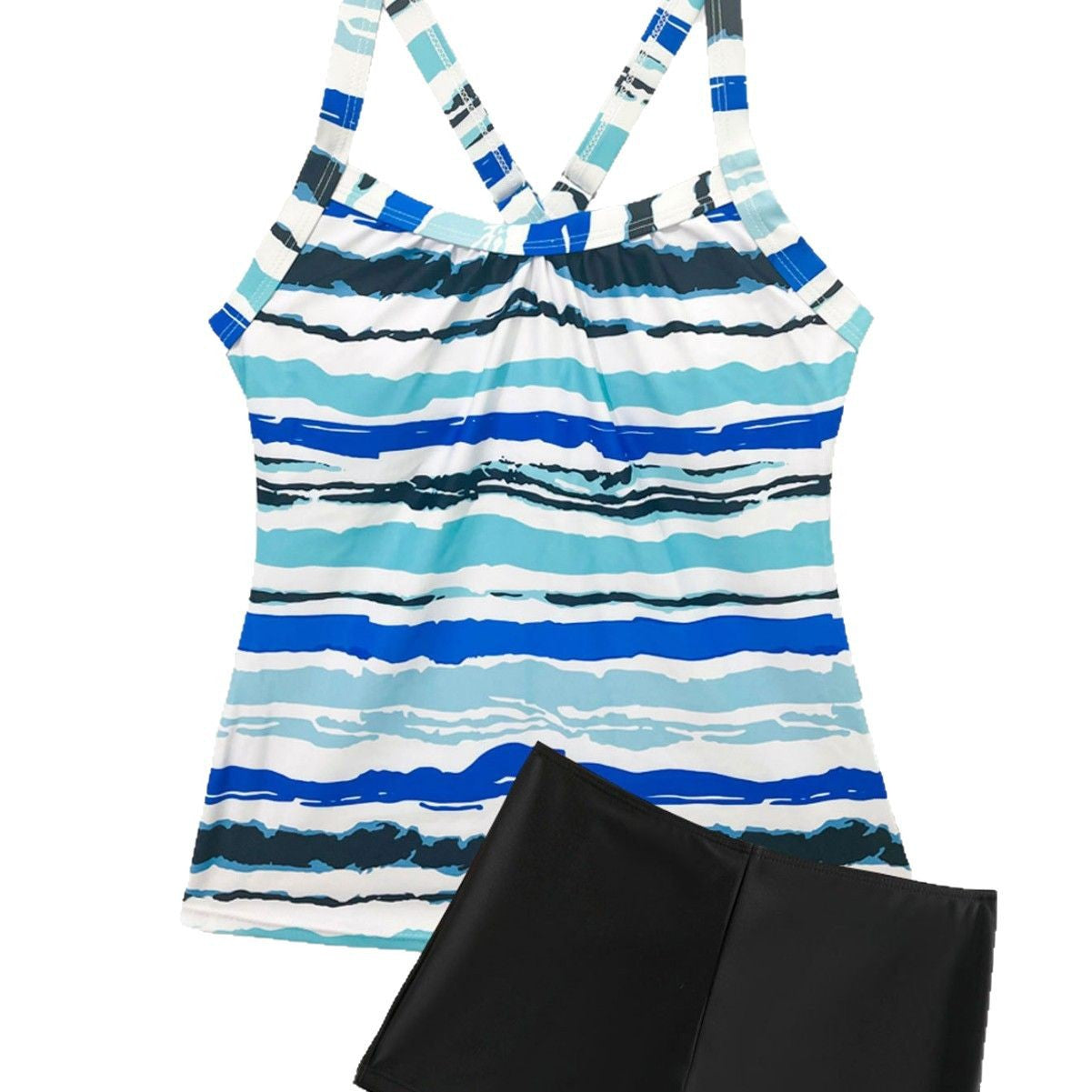 Ladies sporty tankini set with striped top and short-like bottom Ivyshape