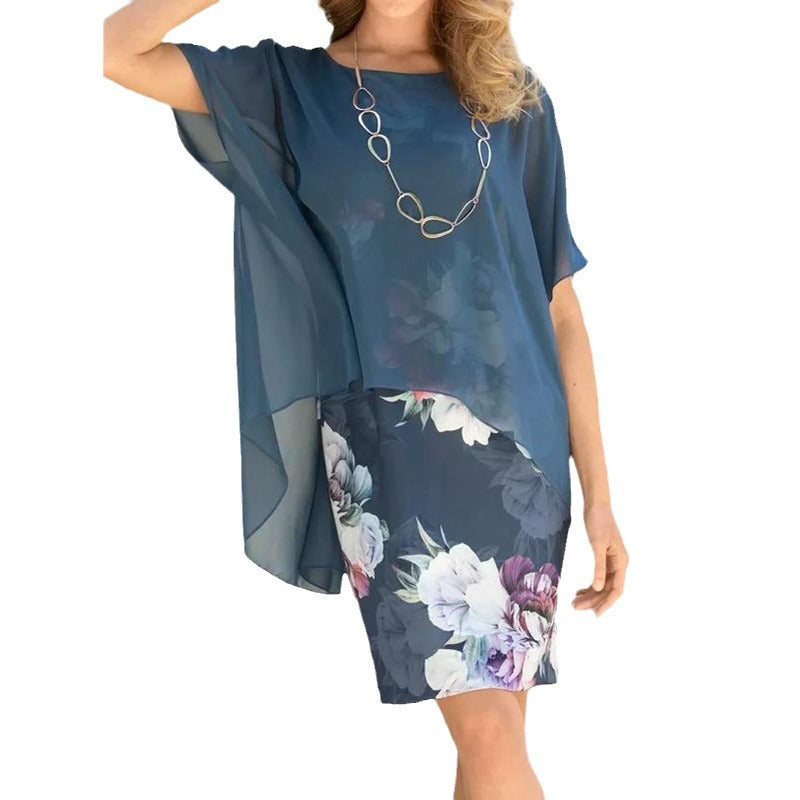 Women's chiffon dress with floral design and flowing silhouette Ivyshape