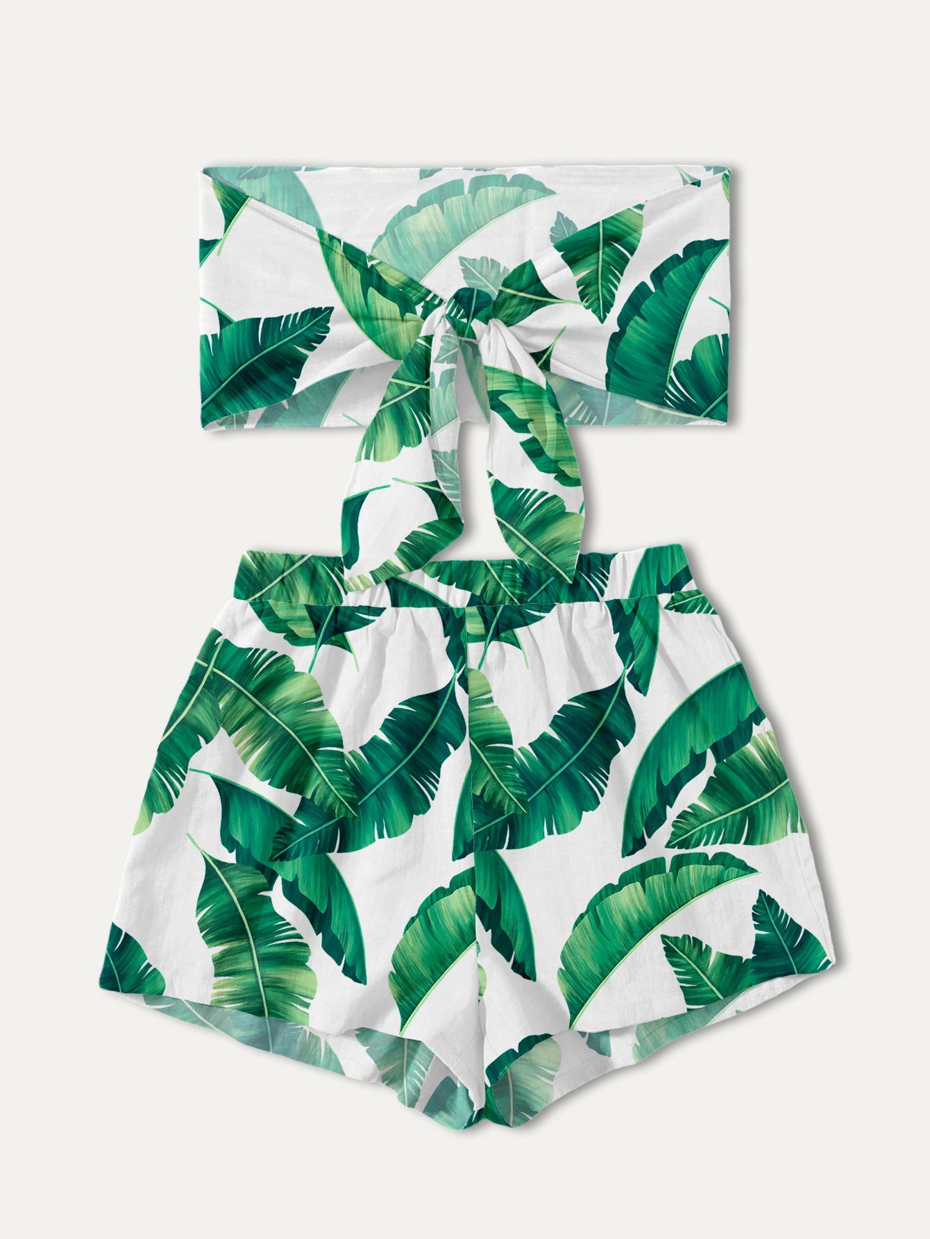 Women's Casual Shorts and Top Set with Tropical Leaf Pattern Ivyshape