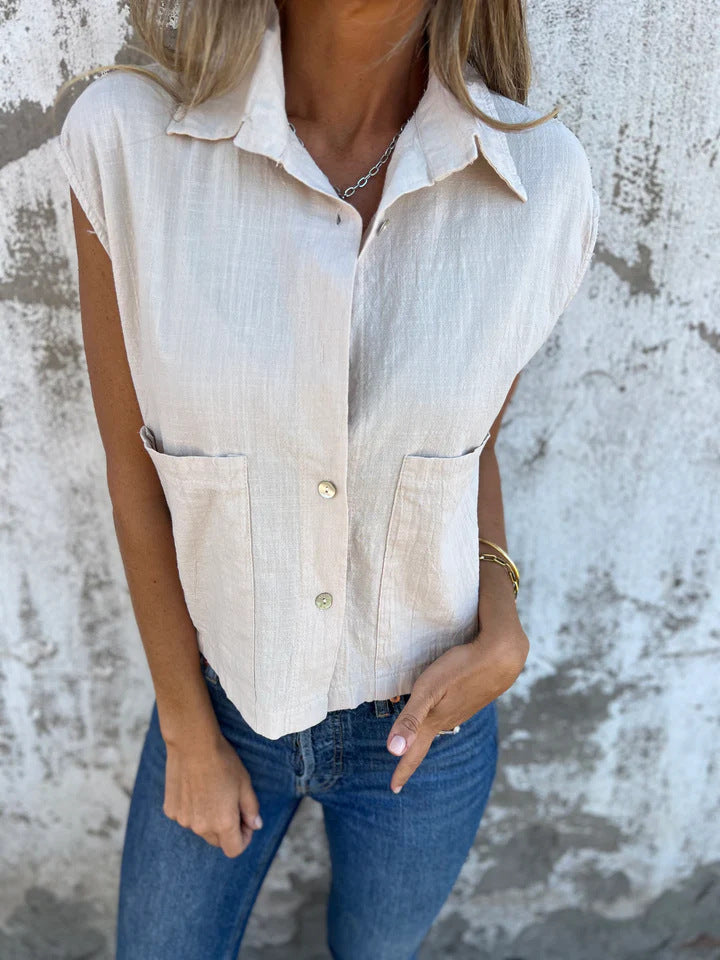 Women's Button-Up Sleeveless Utility Top Ivyshape