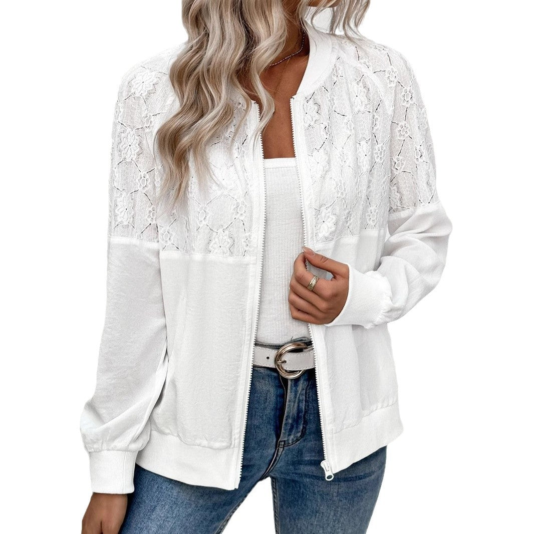 Ladies elegant bomber jacket with lace inserts Ivyshape
