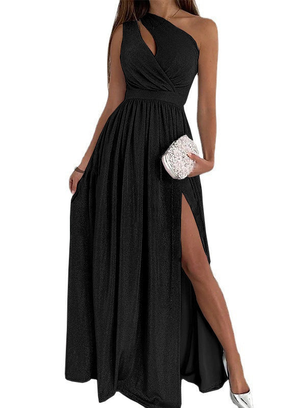 Ladies Glamorous Maxi Dress with Asymmetrical Cut and Slits Ivyshape