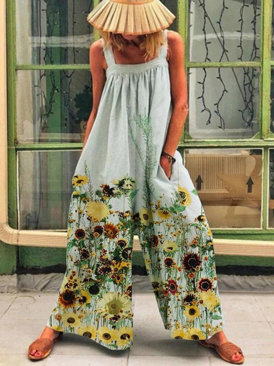 Ladies Art Print Wide-Leg Overall Ivyshape