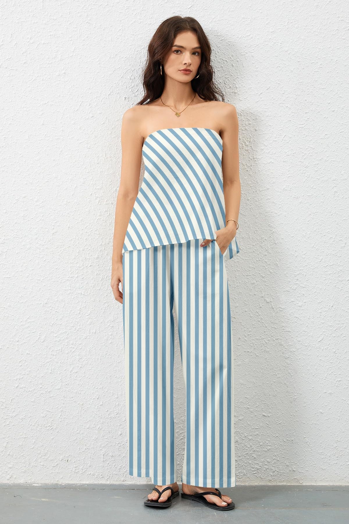 Women's Stylish Wide Leg Striped Set Ivyshape