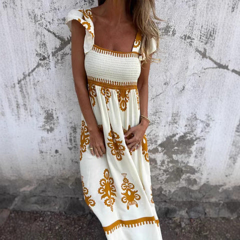 Women Boho-Chic Square Neck Maxi Dress Ivyshape