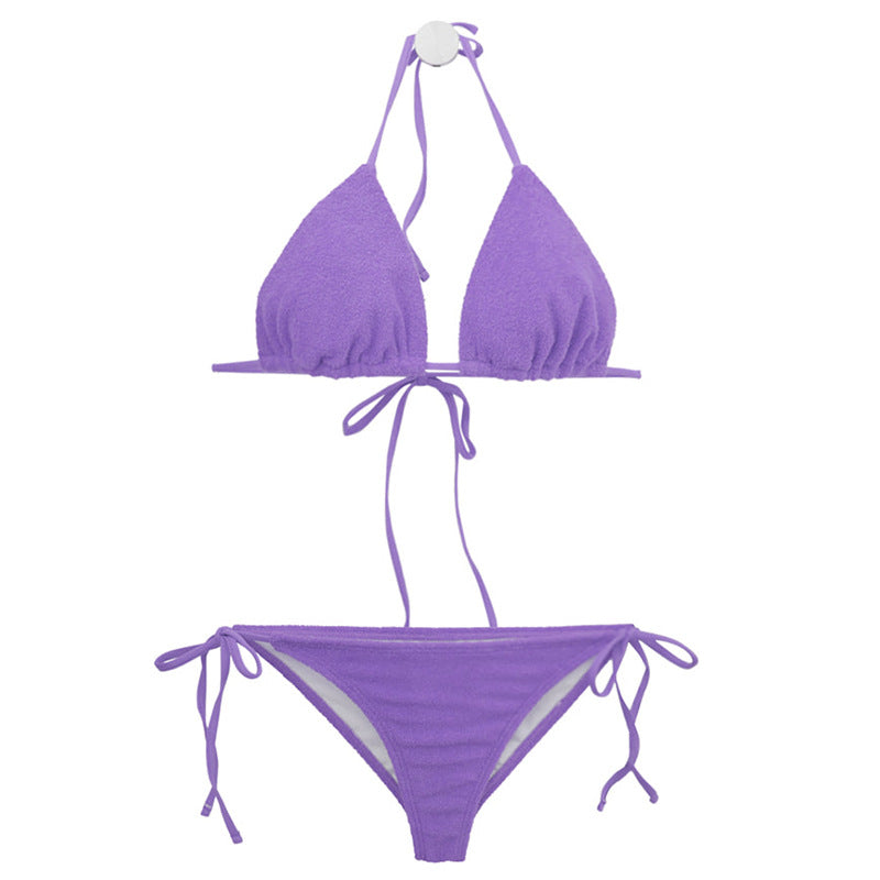 Ladies triangle bikini with elastic ruffle details and adjustable straps Ivyshape