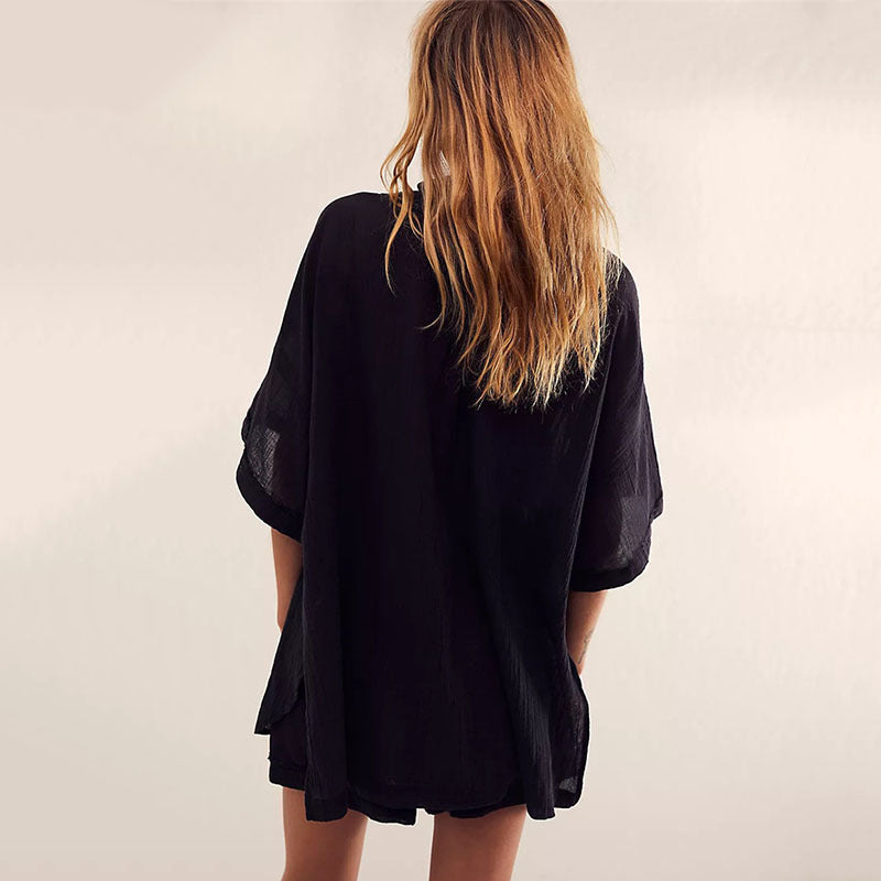 Women casual transitional blouse with decorative buttons and chest pockets Ivyshape