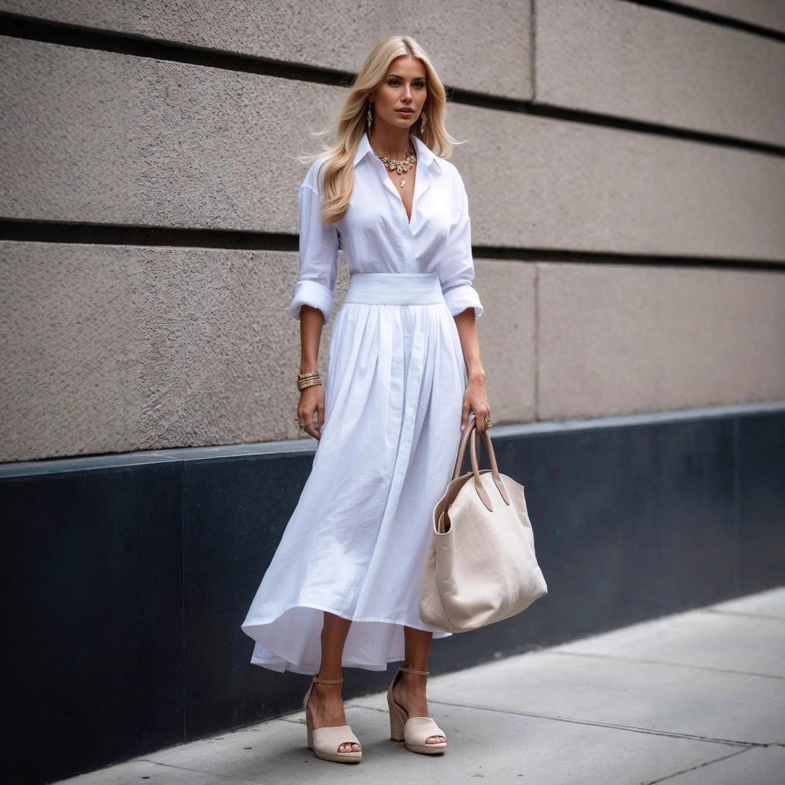 Women's shirt dress with asymmetrical hem and elegant waist belt Ivyshape