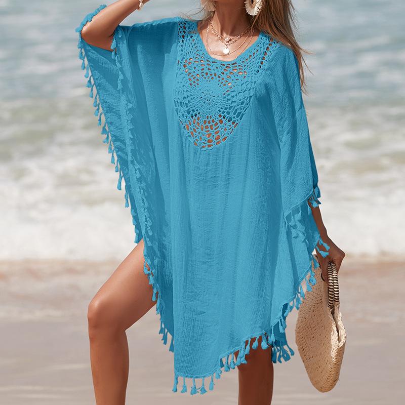Women's airy beach tunic with fringed accents Ivyshape