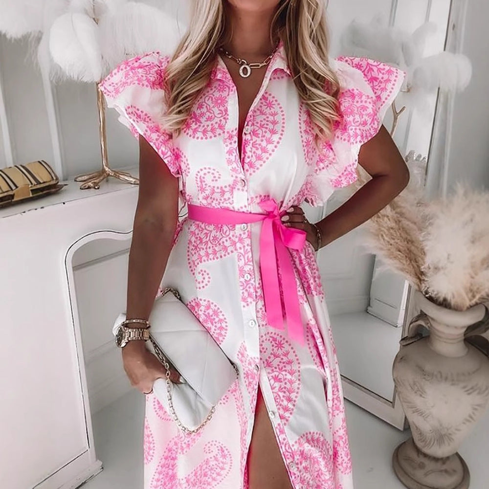 Women's shirt dress with luxurious chain pattern and voluminous sleeves Ivyshape