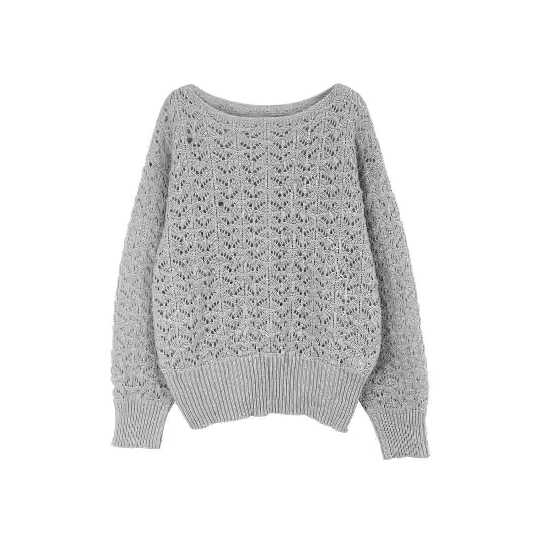 Women's airy knitted pullover with romantic hole pattern Ivyshape