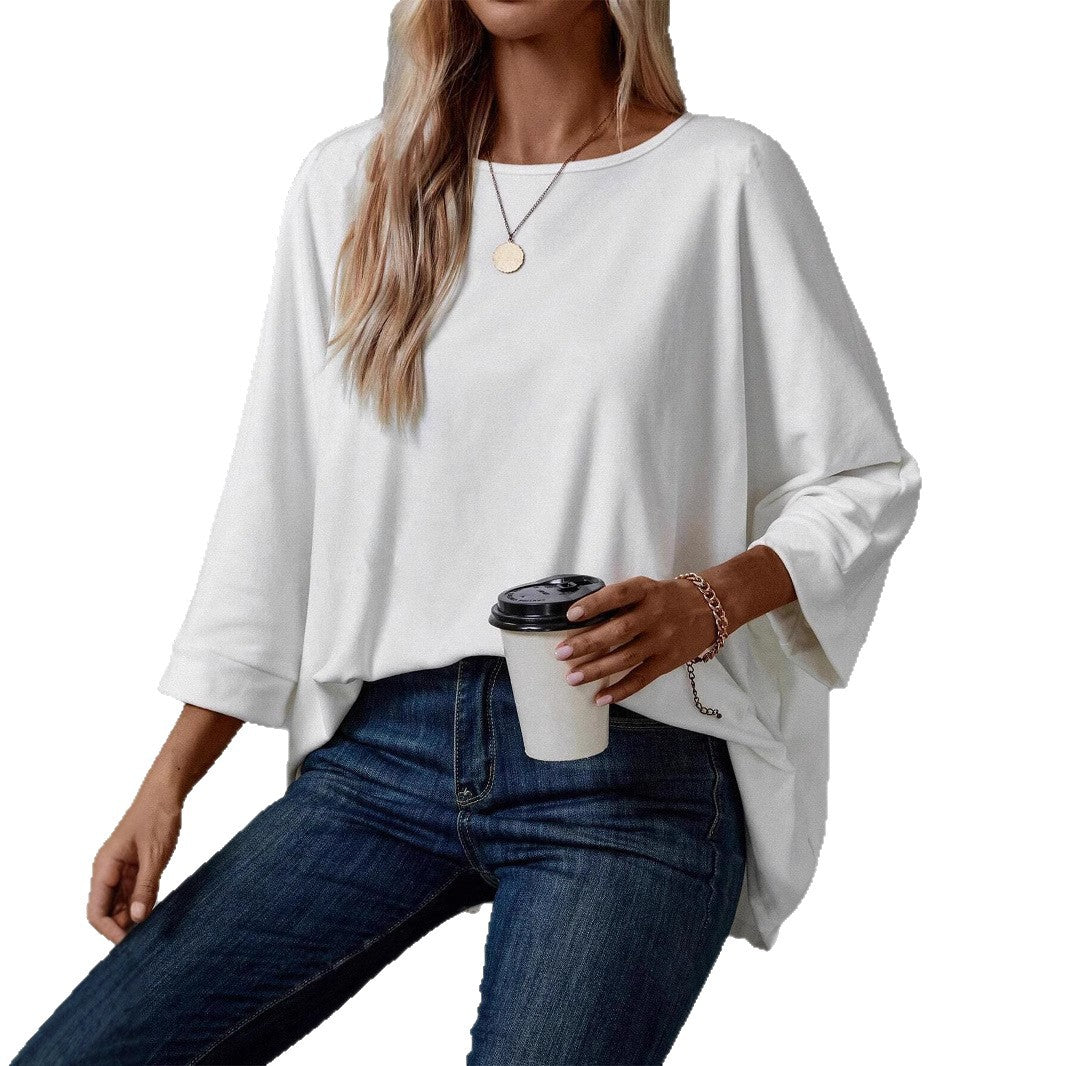 Ladies casual tunic with dropped shoulder and asymmetric hem Ivyshape