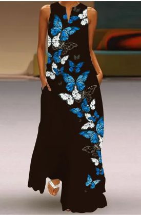 Ladies Maxi Dress with Feather Print Ivyshape
