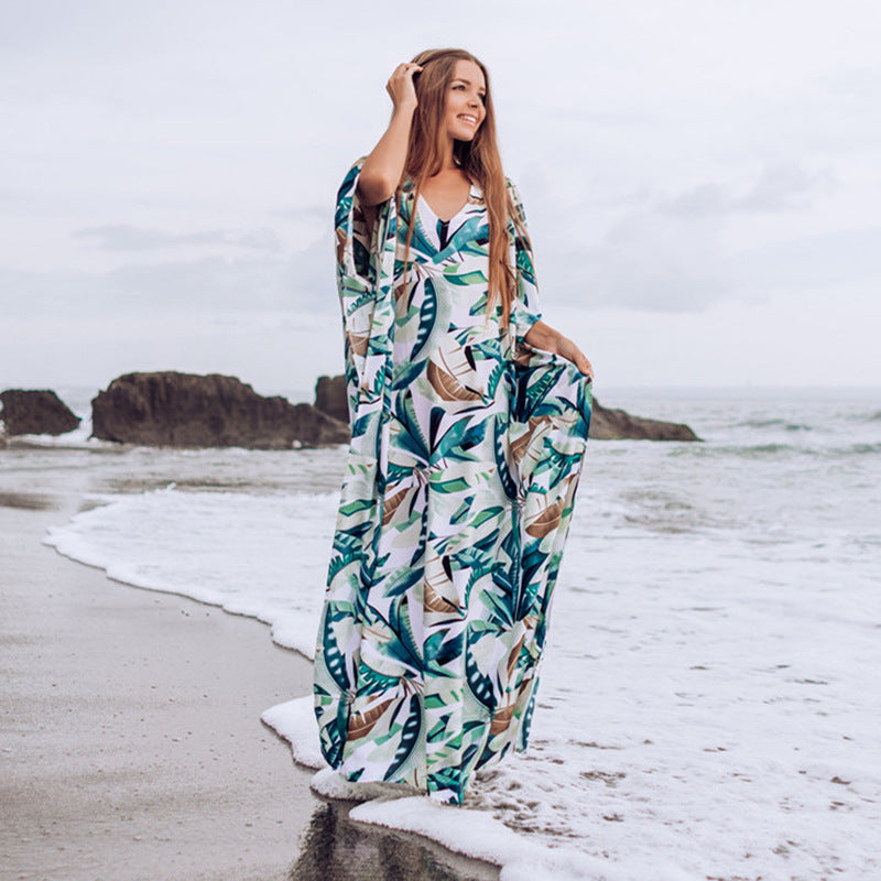 Ladies beach caftan with floral design and breezy fit Ivyshape