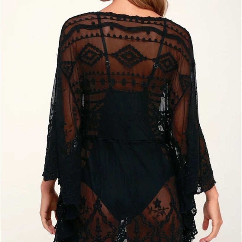 Women's Beach Tent Kimono with Handmade Lace Accents Ivyshape